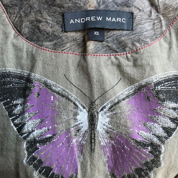 Womens Andrew Marc Leather Jacket Size XS Black Brown Moto Hoodie Biker Grunge - Picture 5 of 9